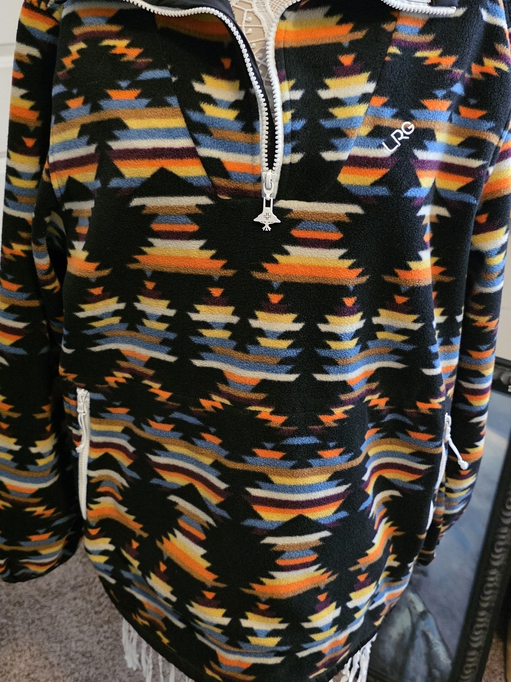 LRG Black Aztec-Pattern Quarter-Zip Pullover with Multicolor Accents